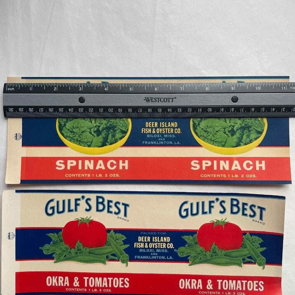 Gulf's Best Can Labels Lot of 5 Vintage Deer Island Fish & Oyster Co‎